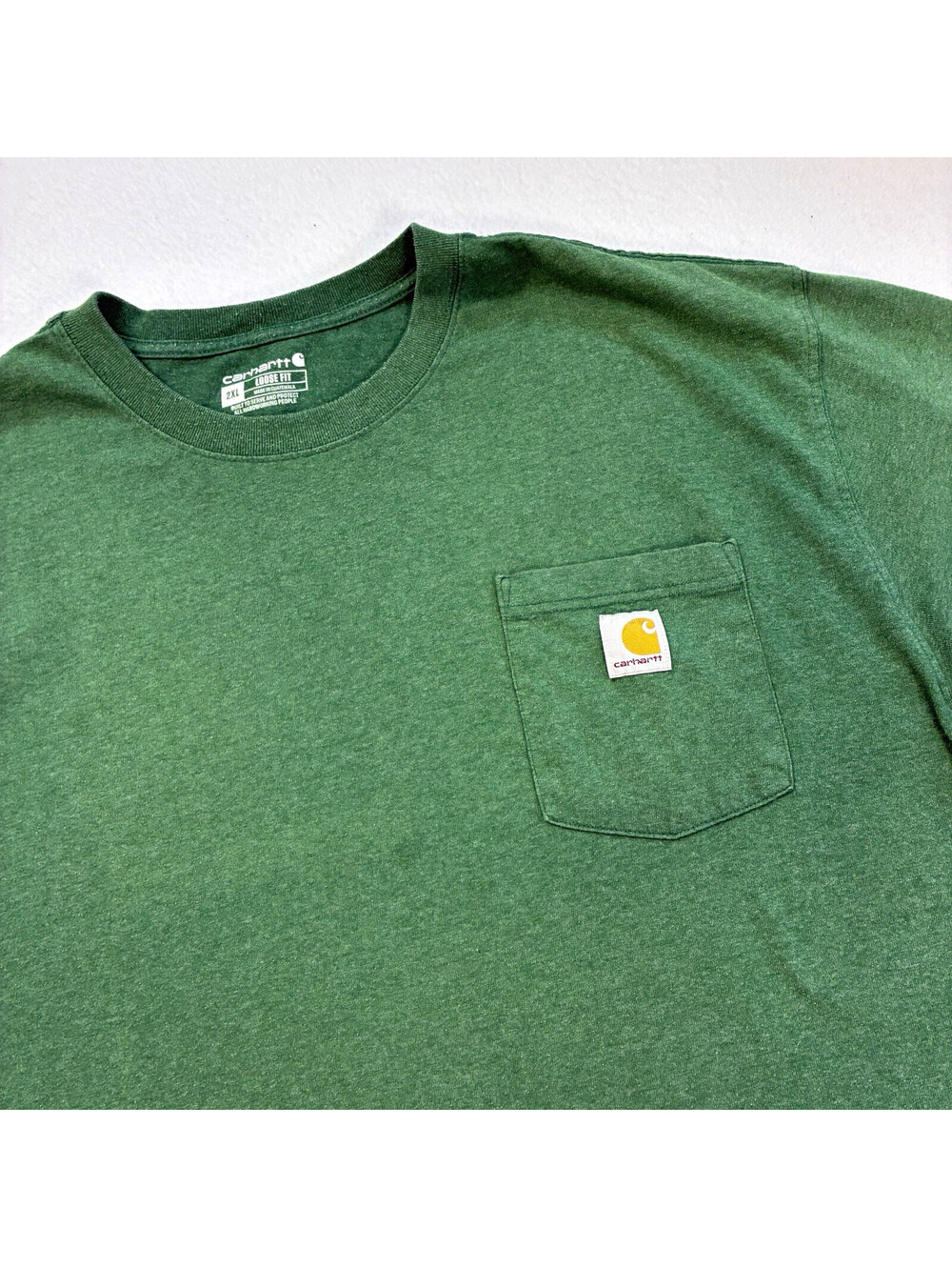 Carhartt Men’s 2XL Green Pocket Tee Shirt Loose Fit Crew Neck Short Sleeve Logo